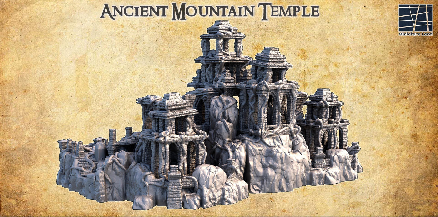 Explore ancient myths with this 3D printed Ancient Mountain Temple, featuring four detailed, stackable floors perfect for historical or fantasy tabletop games.