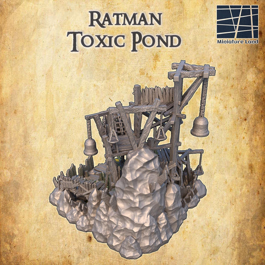Ratman Toxic Pond: Medieval Era, Water Mill Ruins for Fantasy Tabletop Games