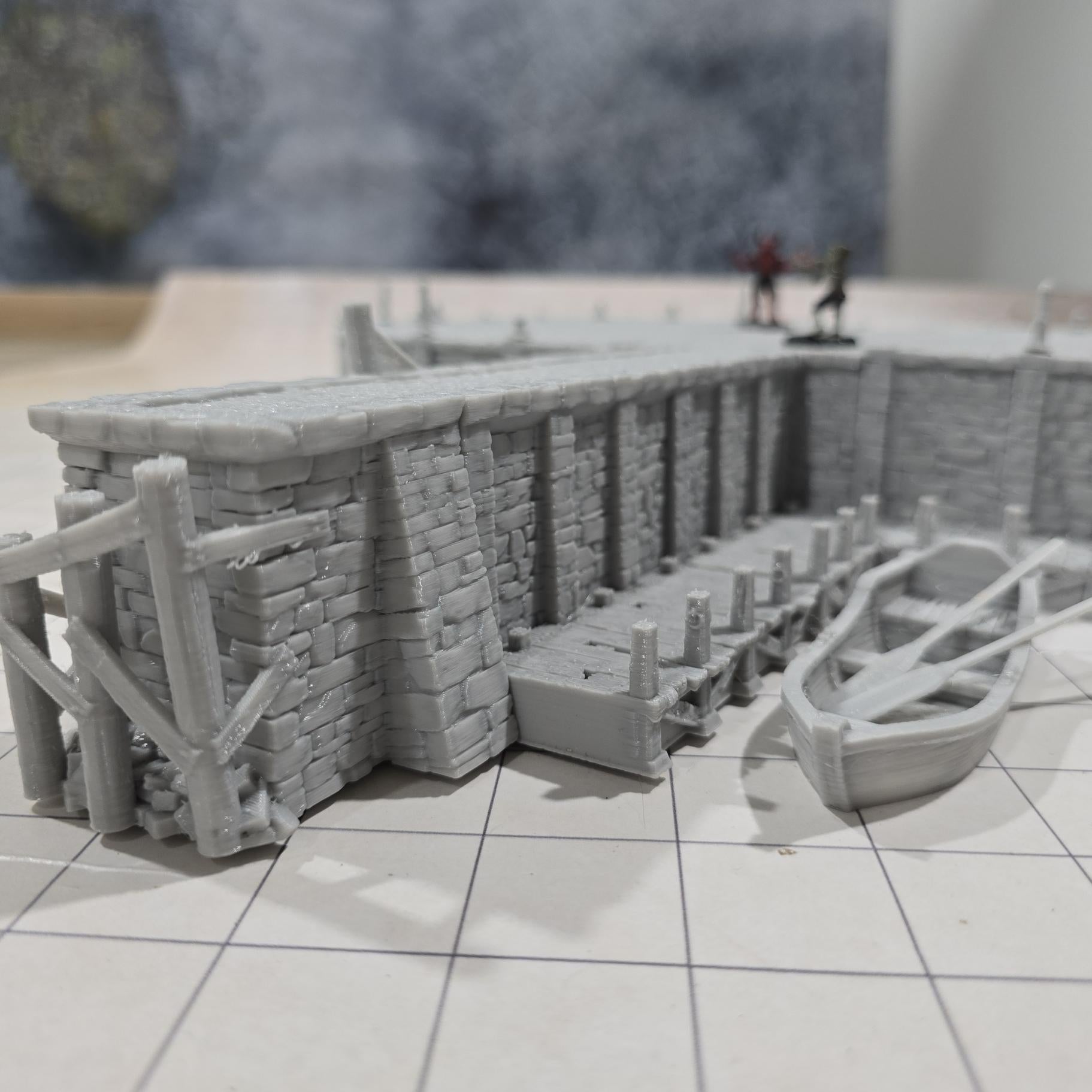 30 Piece Quay Wall & Dock System Set, Ancrabourg cobblestone streets, 28mm