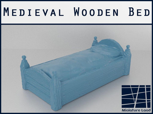 Medieval Wooden Bed: 28mm Handcrafted Sleeping Quarters - Tabletop RPG, Historical Scene Decor, Fantasy Miniature Furniture