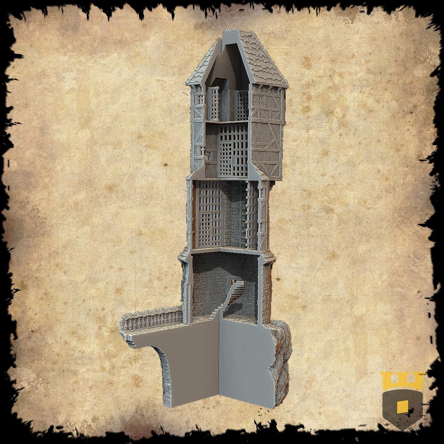 Medieval Cliffside Prison Tower: Late Middle Ages Watchtower - Ideal for Fantasy RPGs, Diorama Scenery
