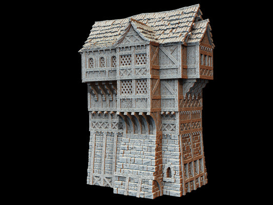 Great Commoners House: Capture the essence of medieval life with this Tudor-style 3D printed building, perfect for tabletop RPGs. Features detailed woodwork and stone masonry.