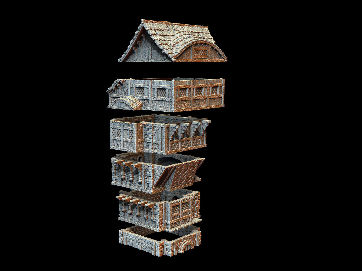 Medieval Great Mill model with functional windmill blades, multi-level access, and highly detailed design. Perfect for RPG and wargaming