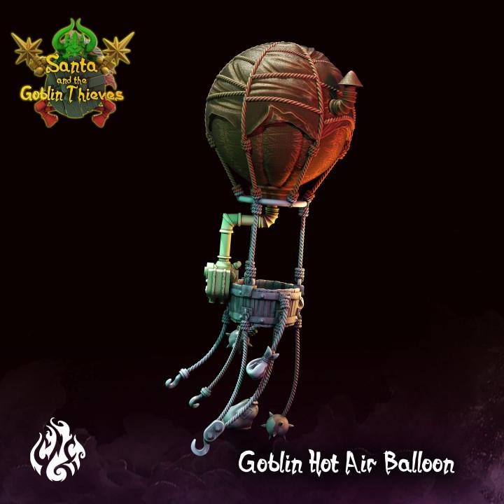 Detailed view of the &quot;Steampunk Explorer Airship,&quot; a fantasy-inspired hot air balloon model featuring steampunk elements and colorful design, perfect for enhancing tabletop RPG settings and dioramas.