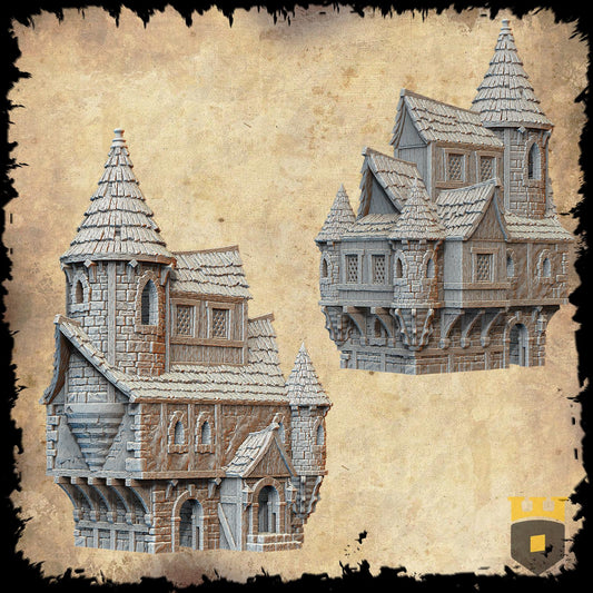 Renaissance-era Scholar&#39;s House model with detailed architectural elements, suitable for tabletop RPGs and educational dioramas.