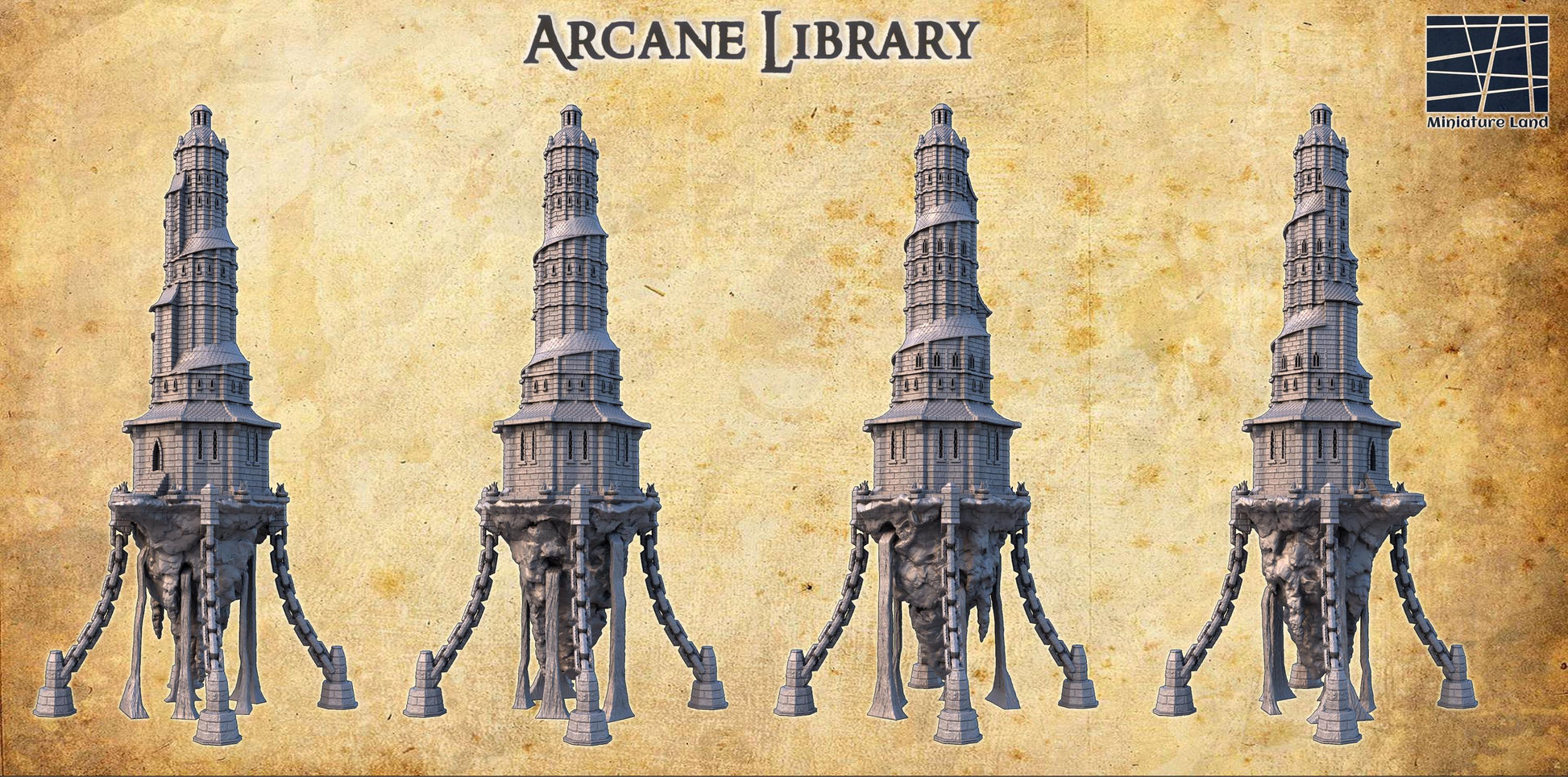 Discover the towering grandeur of the Arcane Library, standing over six feet tall. Available with or without its enigmatic floating basement, this model is designed to be the crown jewel of your RPG setting.