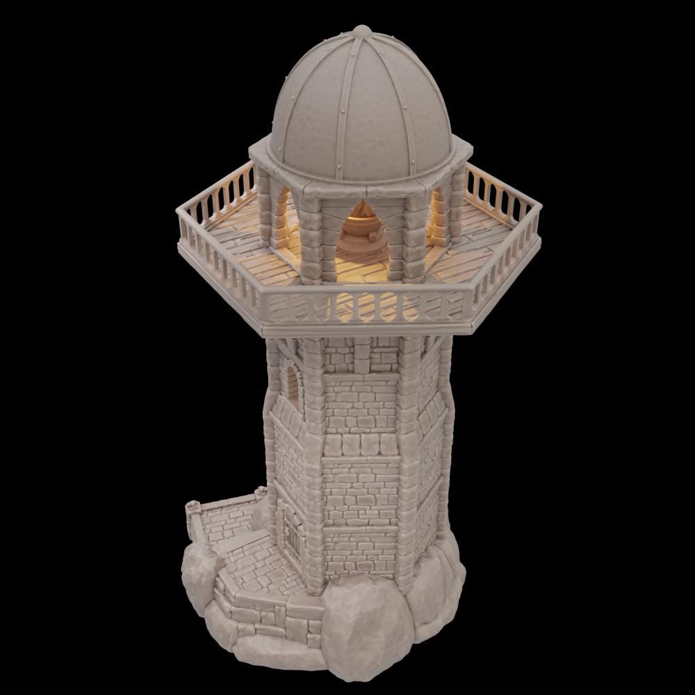 Detailed 28mm scale model of the Ferisia Coastal Lighthouse, featuring multiple accessible levels, intricate stonework, and historical architecture, perfect for fantasy tabletop RPGs.