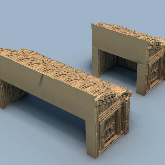 Side Sheds Add-on Set for Tabletop Terrain, Varied-Length Thatched Roof Miniatures, Model Railroading Accessory