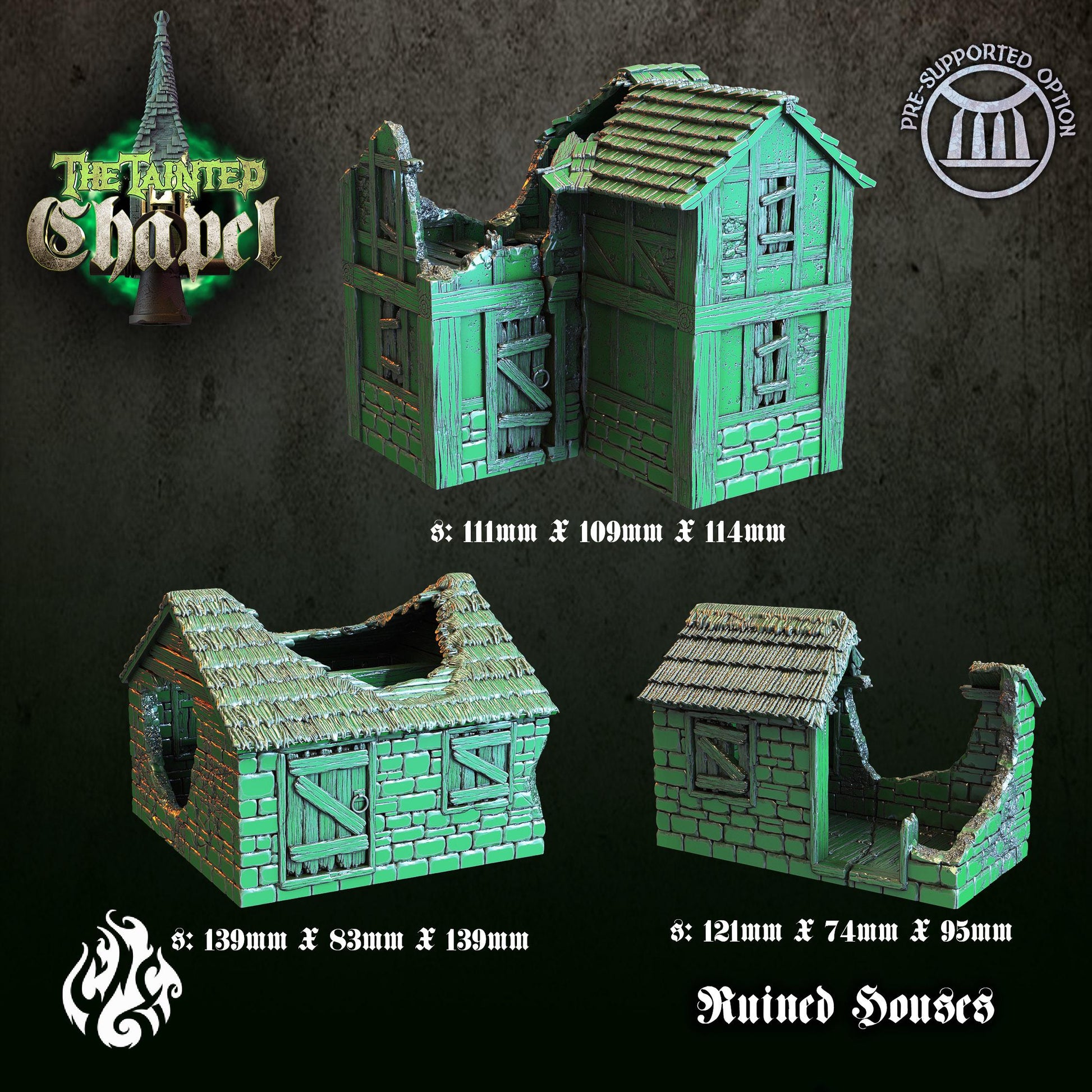 Ruined Houses Set – War-Torn Village Buildings Tabletop Terrain, Model Railroading