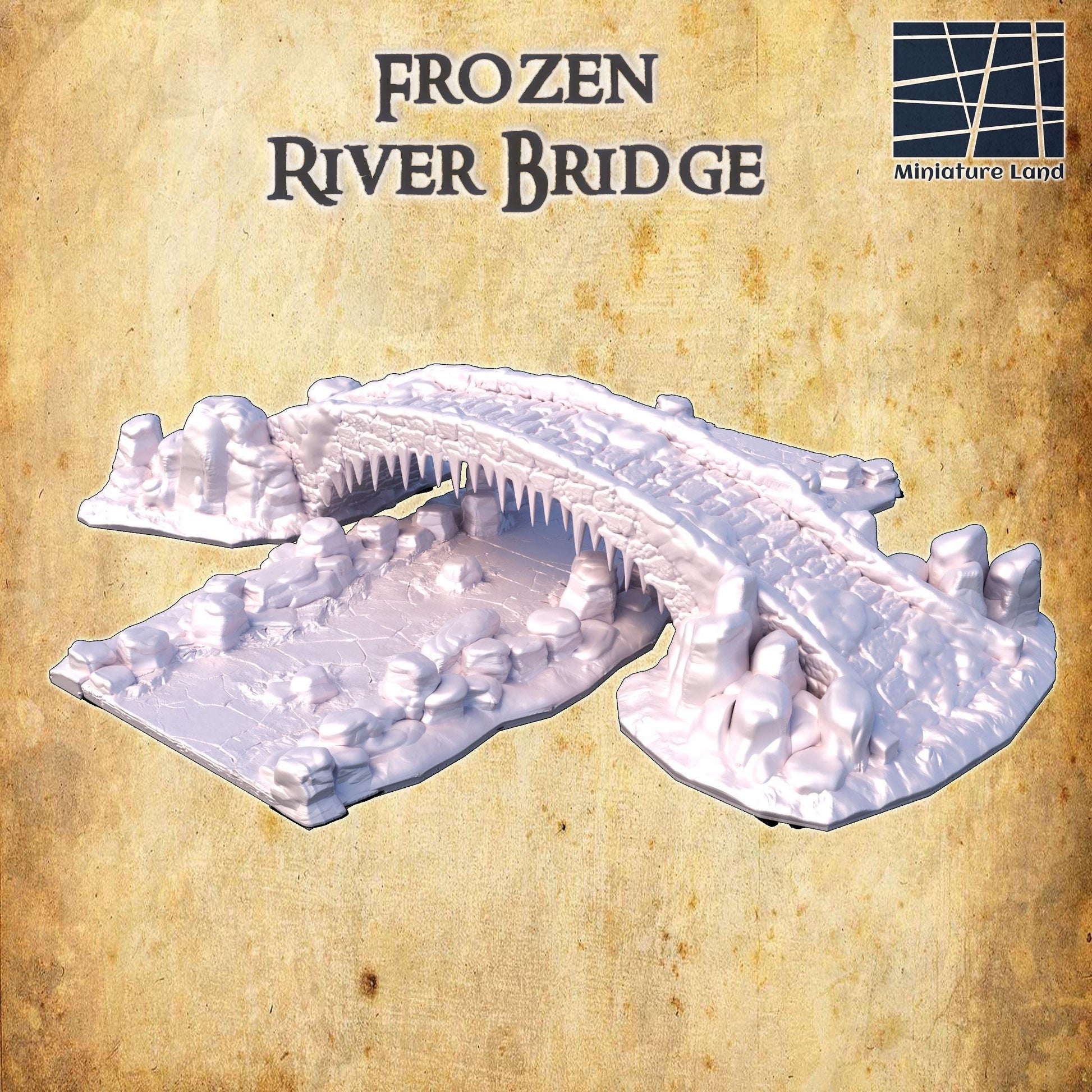 Traverse the icy realms with the &quot;Frozen River Bridge&quot; – a meticulously crafted miniature perfect for enhancing your wargaming and RPG environments with a touch of winter&#39;s harsh beauty.