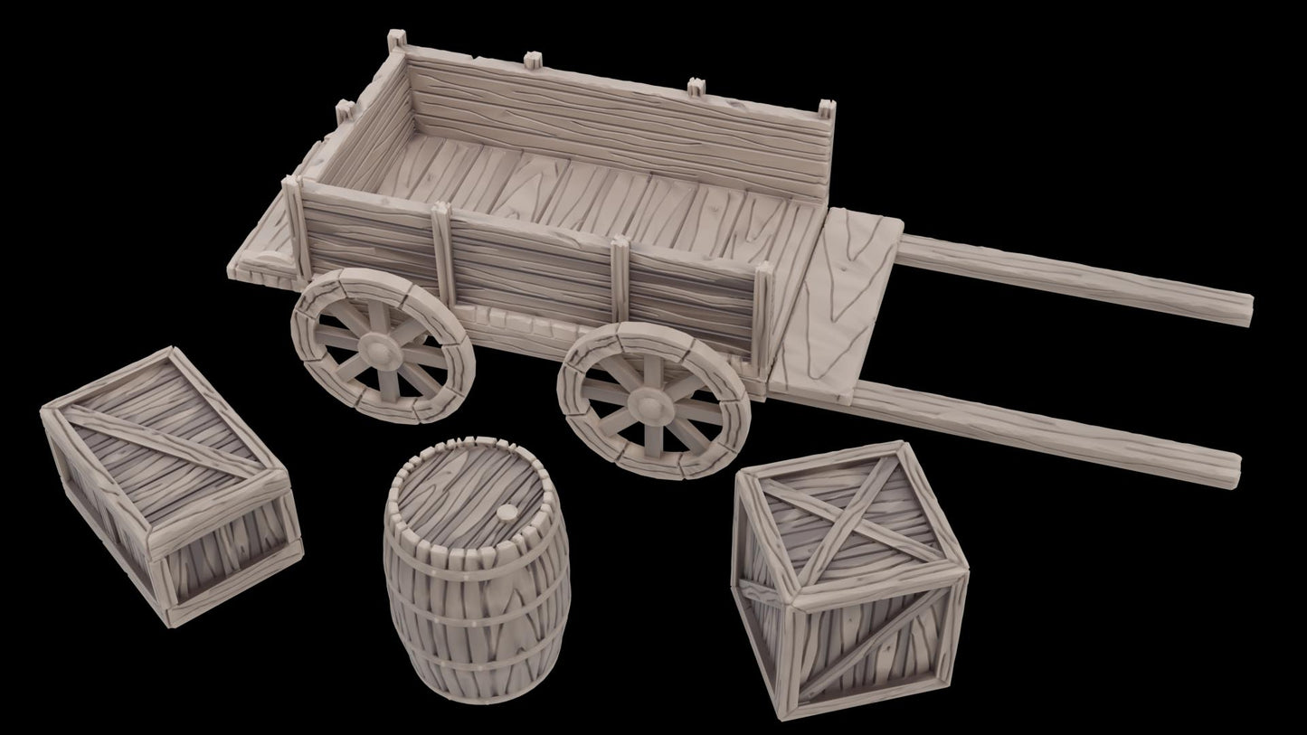 Ferisia Ruined Plaza Set for tabletop RPGs, featuring detailed ruins, market goods, and natural elements, perfect for creating dynamic and immersive game environments.