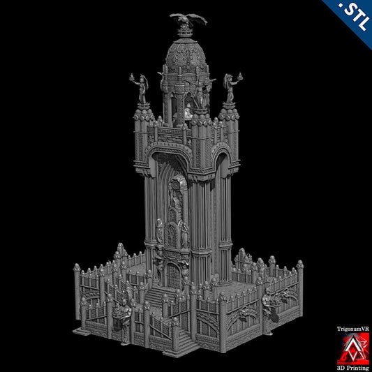 Explore the Twilight Tower Grimdark Imperium, a fortress of dark spires and medieval might, perfect for adding a gothic touch to your 28mm scale tabletop games.