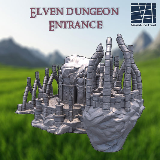 Elven Dungeon Entrance – A breathtaking fantasy terrain piece featuring towering spires, intricate stone carvings, and a mysterious underground gateway. Perfect for D&D, Pathfinder, and tabletop RPG campaigns.