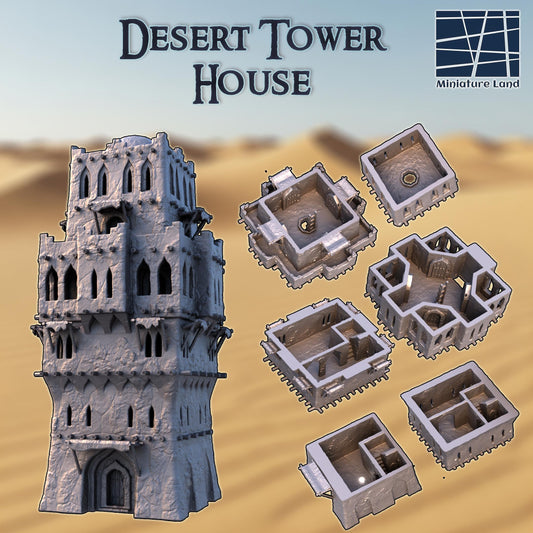 Desert Tower House – A modular multi-level fortress with detailed stone textures, arched windows, and playable interiors. Perfect for D&D, Pathfinder, and tabletop RPG campaigns.