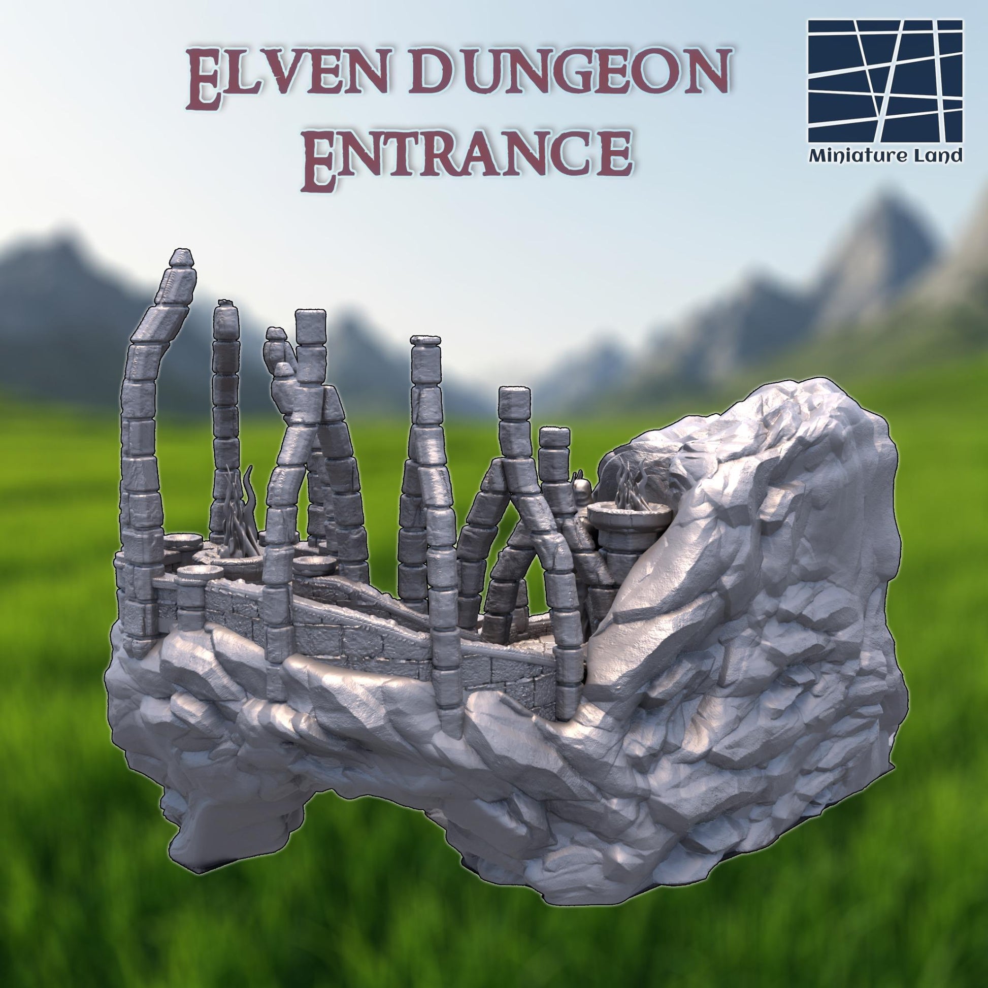 Elven Dungeon Entrance – A breathtaking fantasy terrain piece featuring towering spires, intricate stone carvings, and a mysterious underground gateway. Perfect for D&D, Pathfinder, and tabletop RPG campaigns.