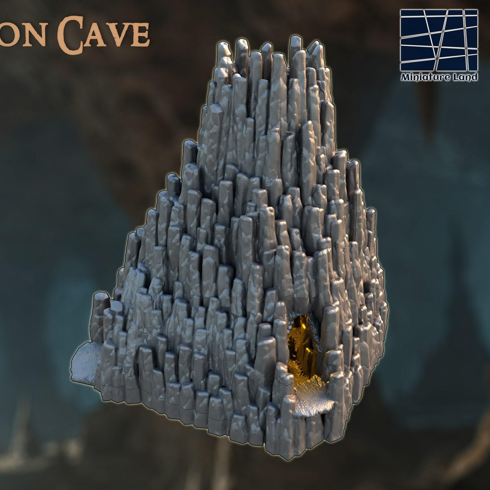 Dragon Cave – A towering rocky lair with a glowing treasure hoard and modular, multi-level interior. Perfect for D&D, Pathfinder, and wargaming.