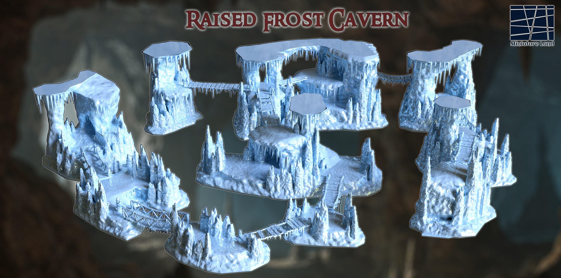 Raised Frost Cavern – A modular, multi-tiered ice cave with frozen bridges, glacial cliffs, and perilous terrain. Perfect for D&D, Pathfinder, and wargaming.