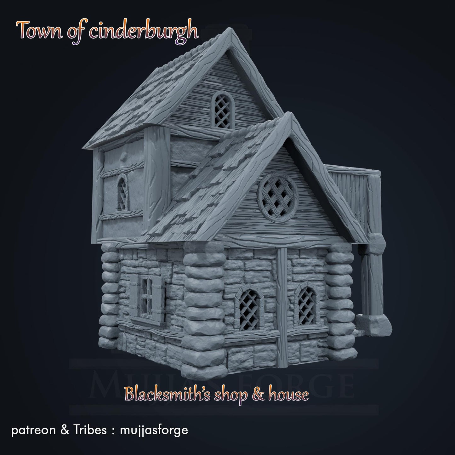 Medieval blacksmith’s house with detailed forge, living quarters, and open-air workshop. Perfect for fantasy and historical tabletop games at 10mm, 15mm, 18mm, 20mm, 28mm, and 32mm scales.