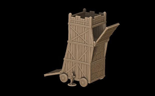 Medieval Siege Tower: Three-Level Wheeled Assault Engine Tabletop Terrain, Model Railroading