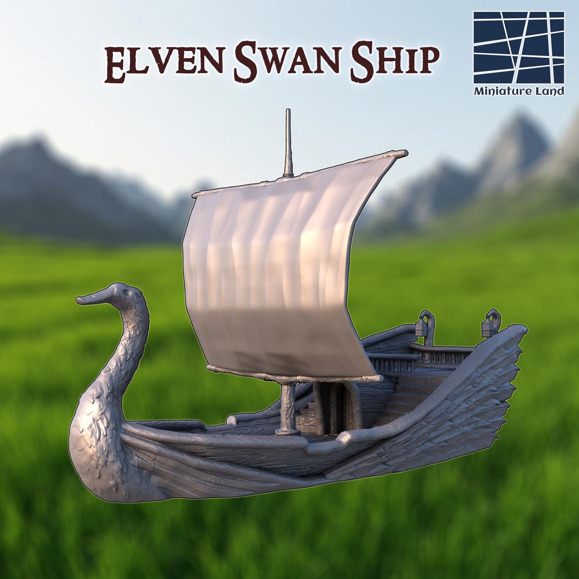 Elven Swan Ship: 28mm High Fantasy Sailing Vessel Tabletop Terrain, Model Railroading Diorama