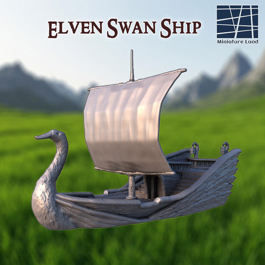 Elven Swan Ship: 28mm High Fantasy Sailing Vessel Tabletop Terrain, Model Railroading Diorama