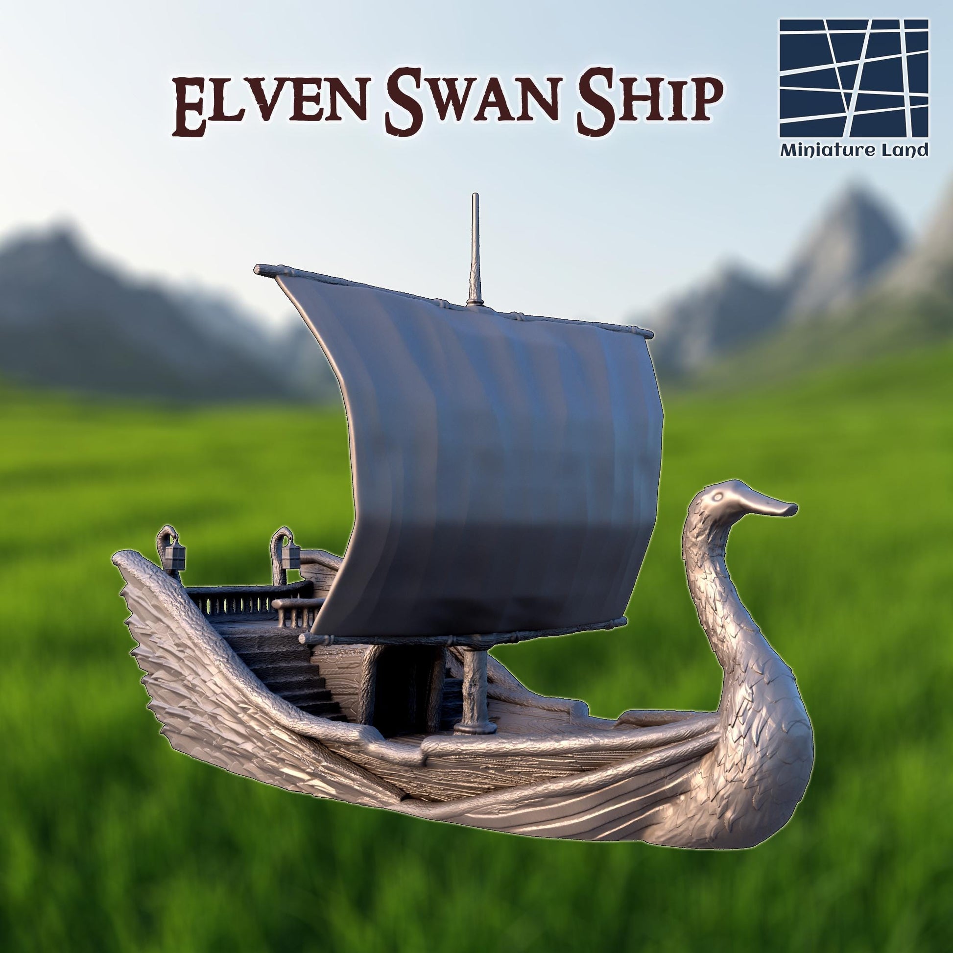 Elven Swan Ship: 28mm High Fantasy Sailing Vessel Tabletop Terrain, Model Railroading Diorama