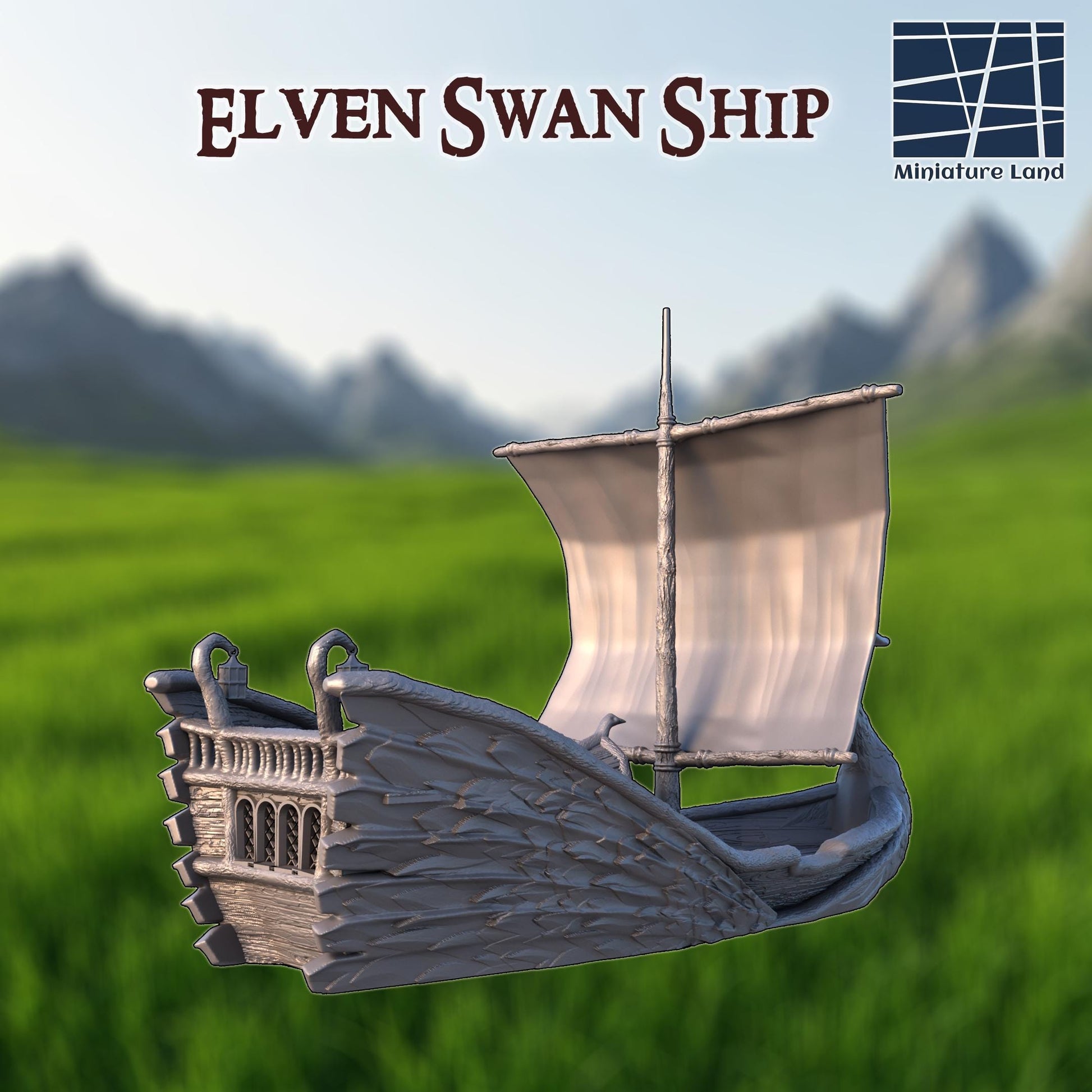Elven Swan Ship: 28mm High Fantasy Sailing Vessel Tabletop Terrain, Model Railroading Diorama