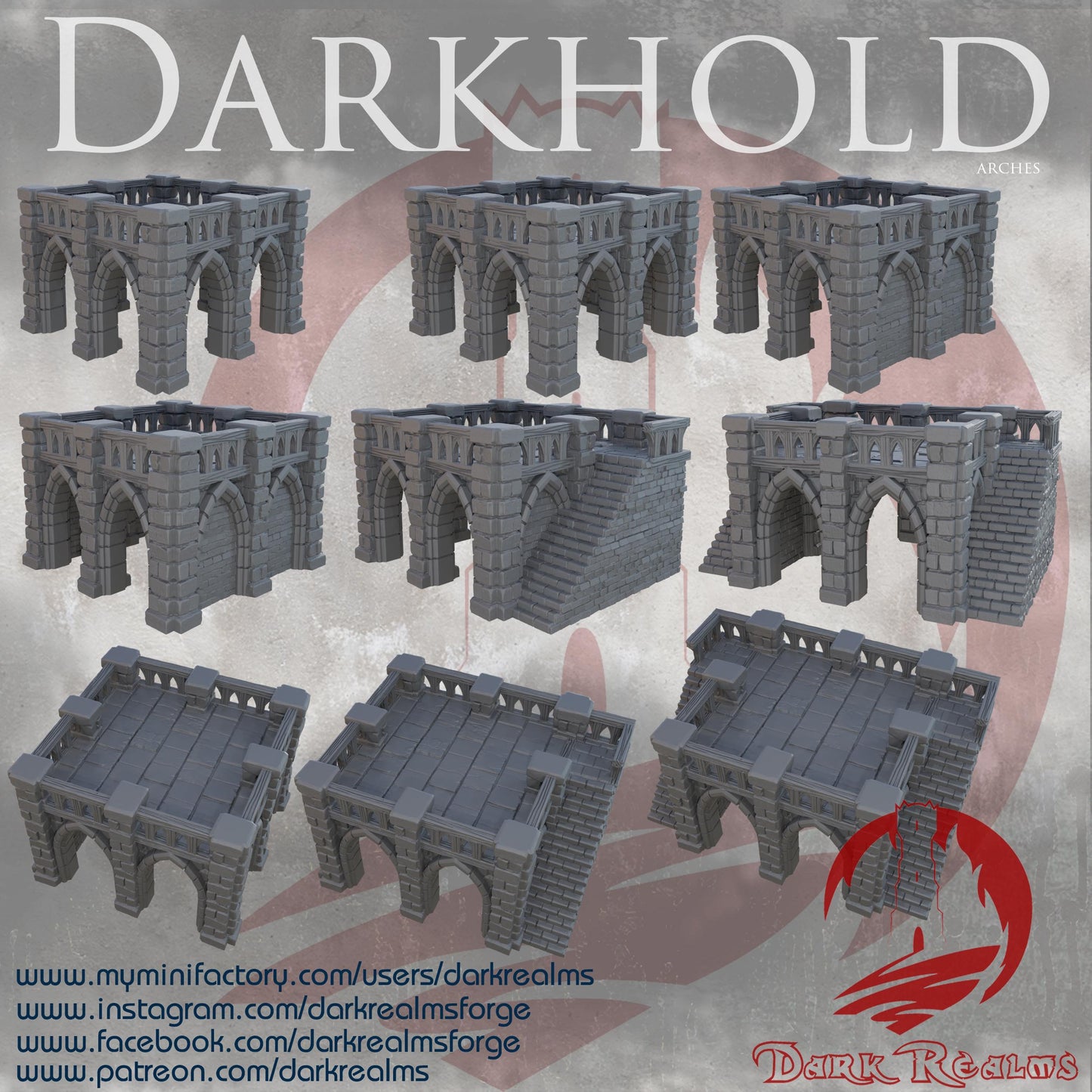 Darkhold Arches: Gothic Elevated Platform Set 28MM Tabletop Terrain, Model Railroading, Gaming