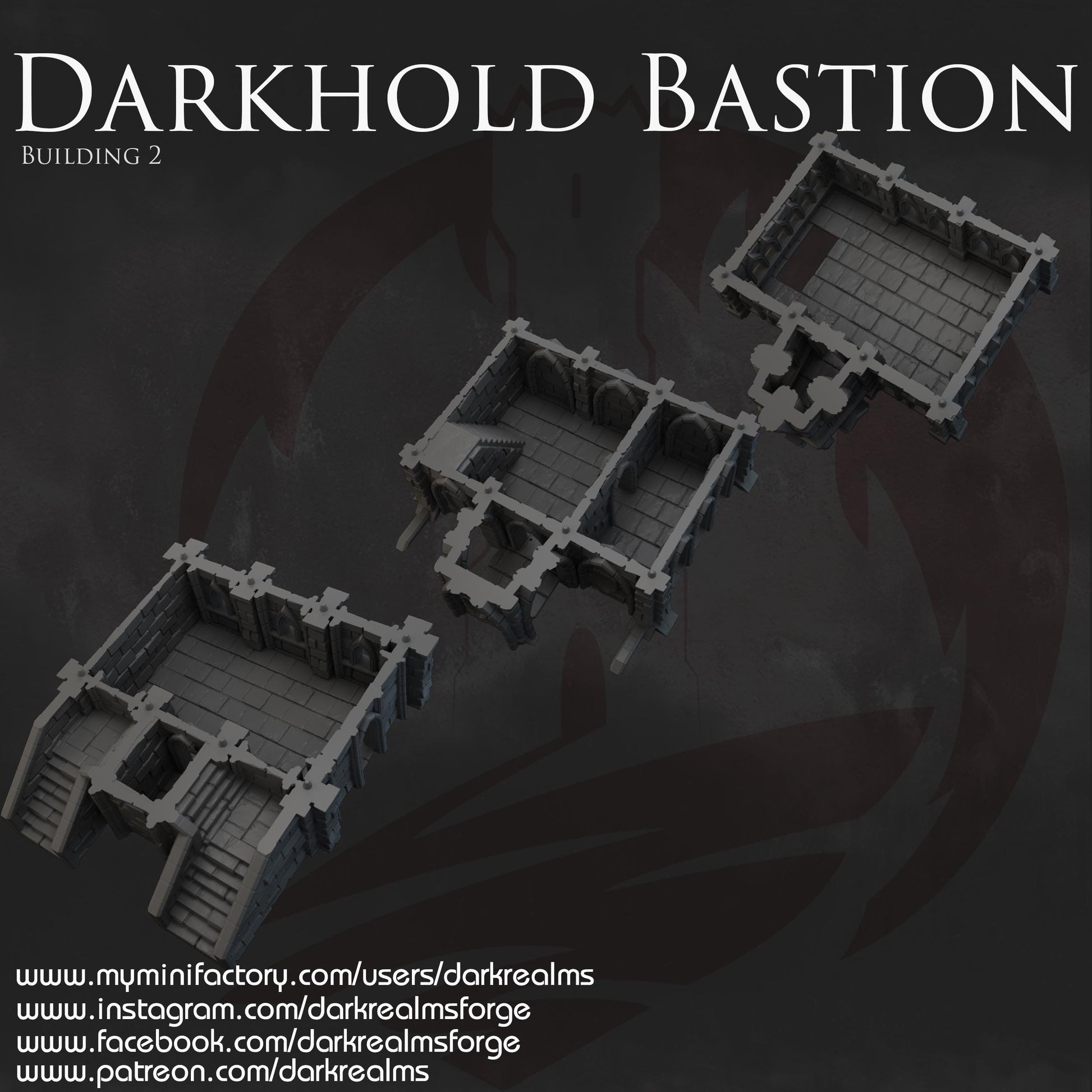 The Darkhold Bastion looms above the battlefield—arched windows peering over the wastelands, staircases beckoning both defender and intruder. Inside, narrow halls and tight corners conceal the movements of spies or the whispers of cults. A stronghold. A shrine. A last stand.