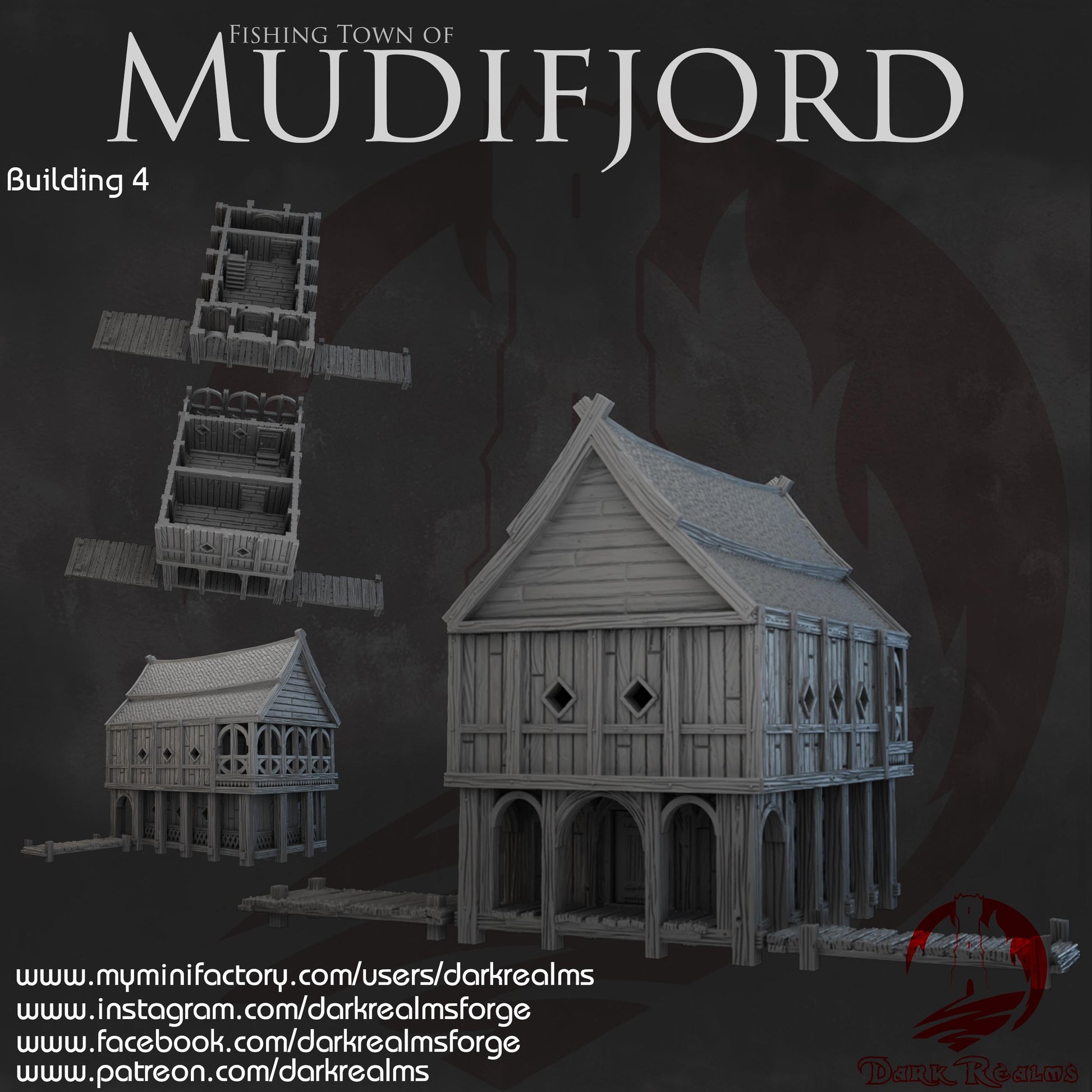 Mudifjord Building 4: Viking Wharf House 28MM Tabletop Terrain, Model Railroading, Gaming