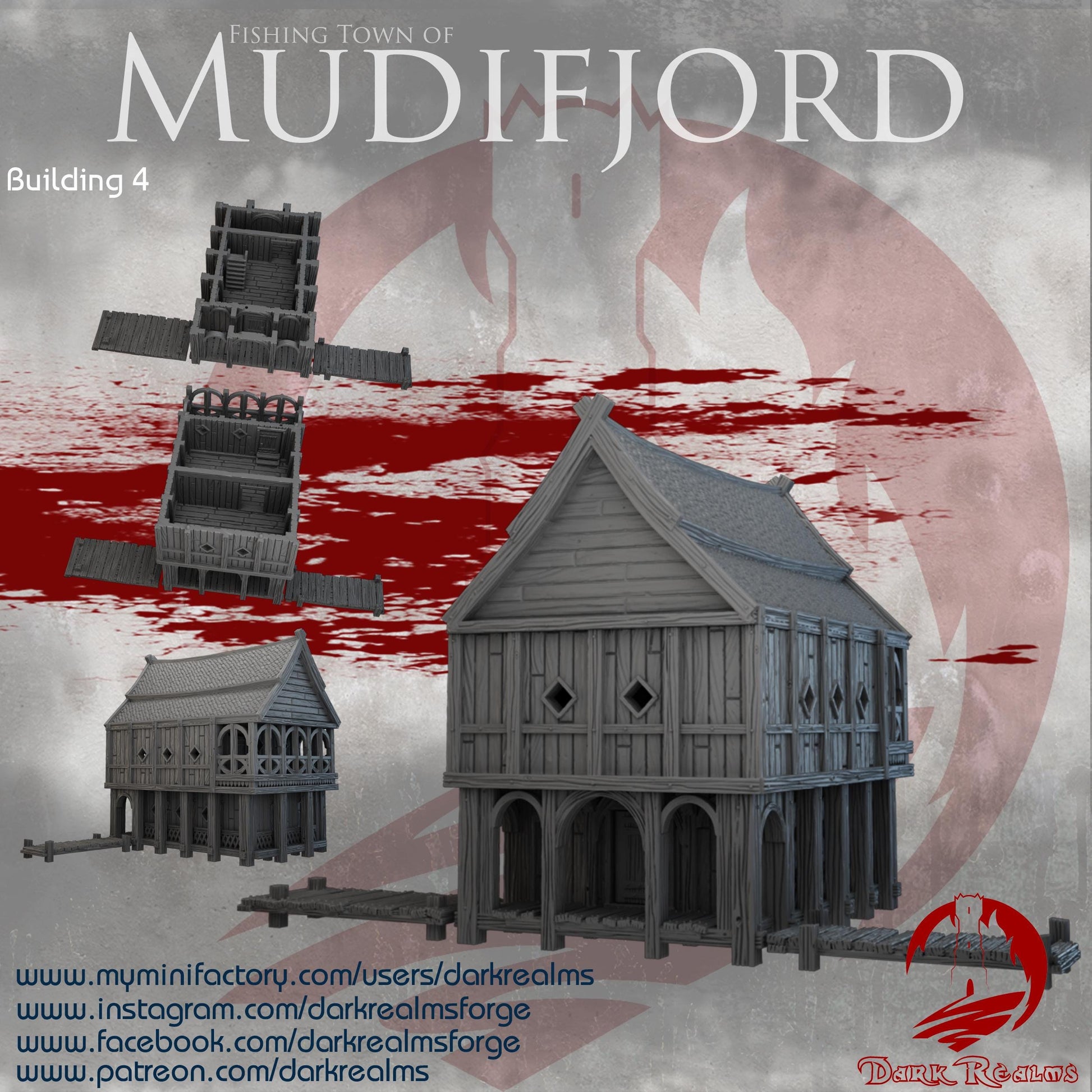 Mudifjord Building 4: Viking Wharf House 28MM Tabletop Terrain, Model Railroading, Gaming