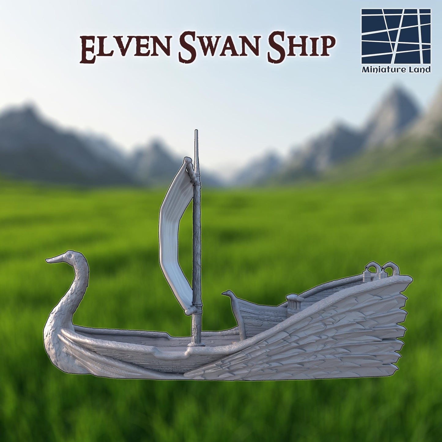 Elven Swan Ship: 28mm High Fantasy Sailing Vessel Tabletop Terrain, Model Railroading Diorama