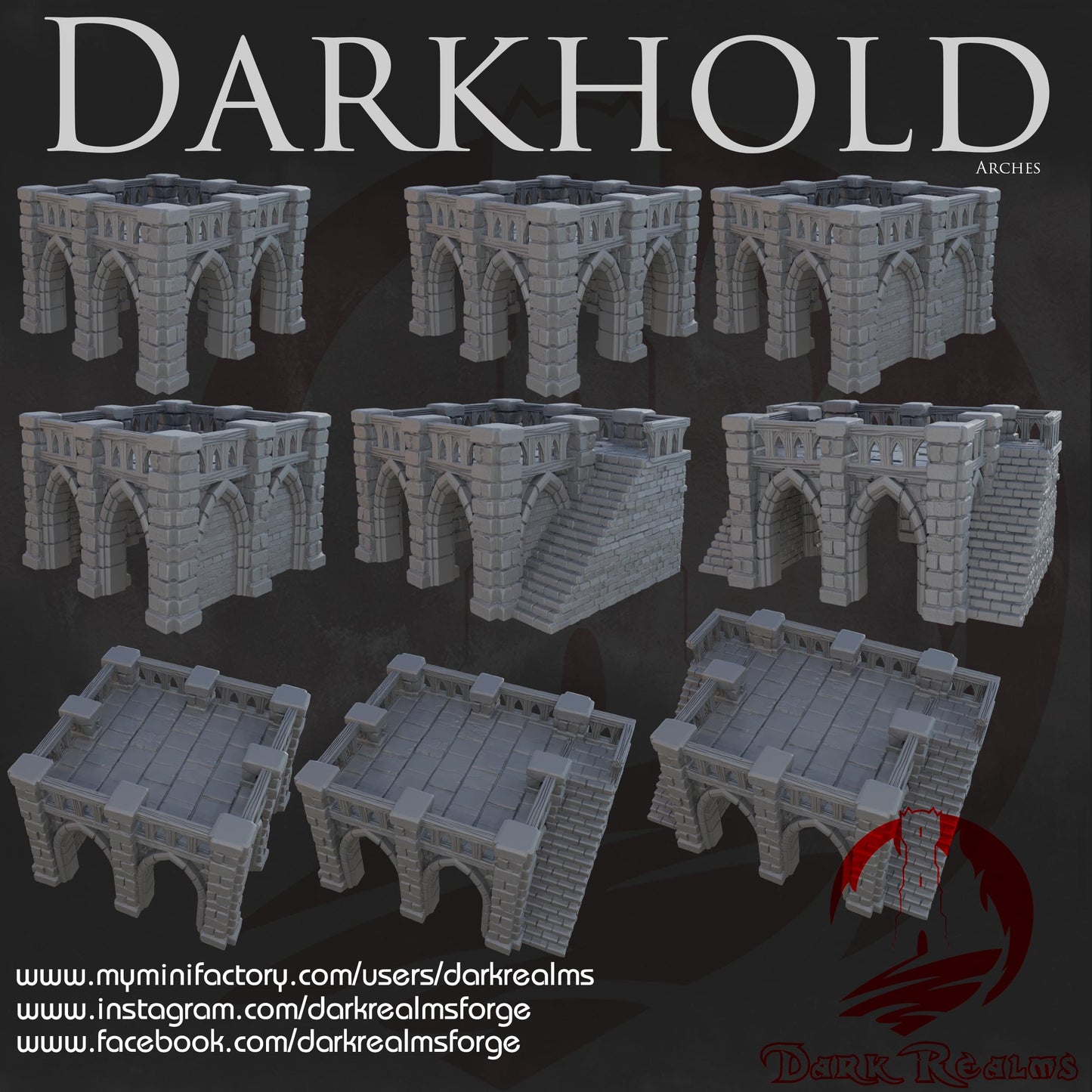 Darkhold Arches: Gothic Elevated Platform Set 28MM Tabletop Terrain, Model Railroading, Gaming