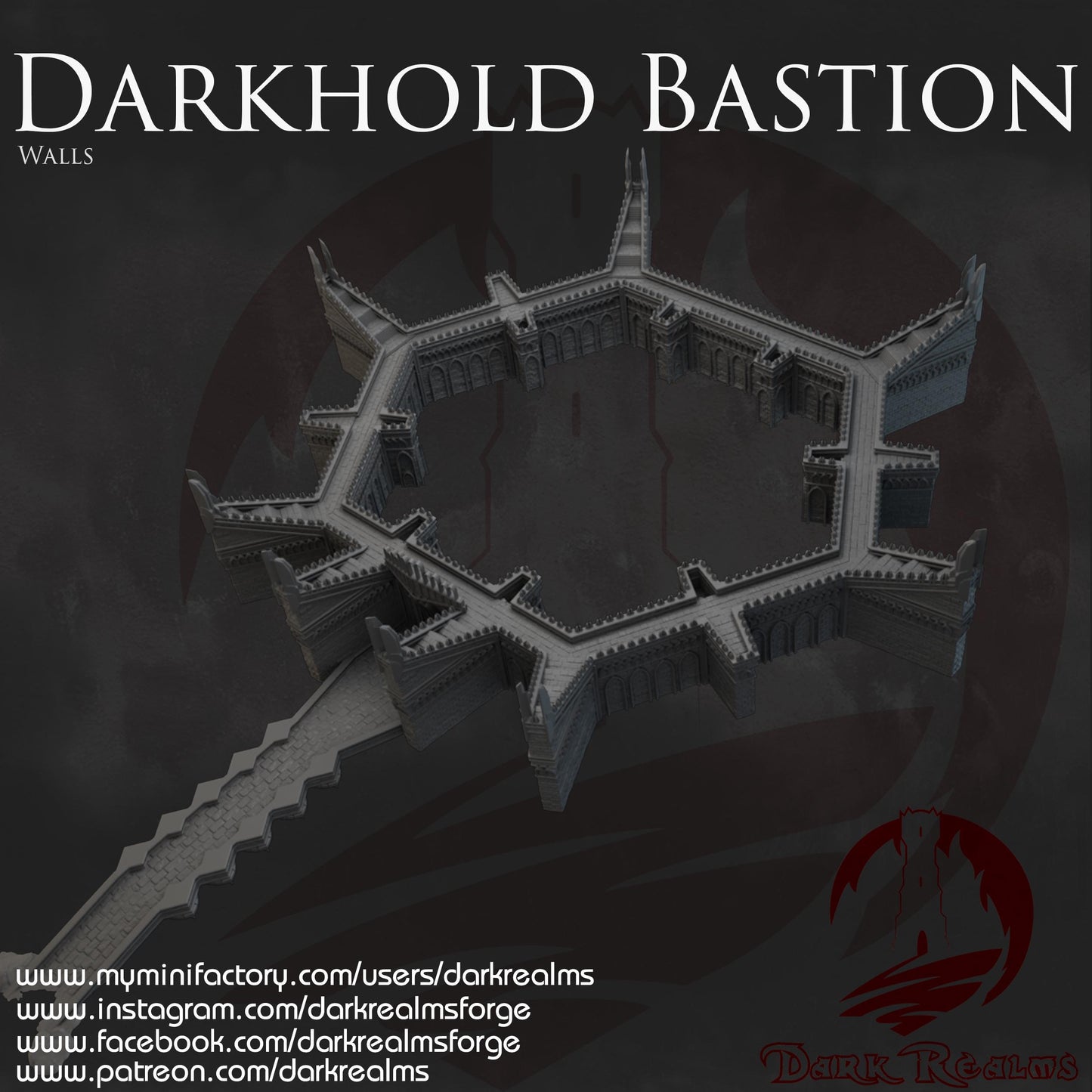 Darkhold Bastion Walls: Gothic Fortress Perimeter 28MM Tabletop Terrain, Model Railroading, Gaming