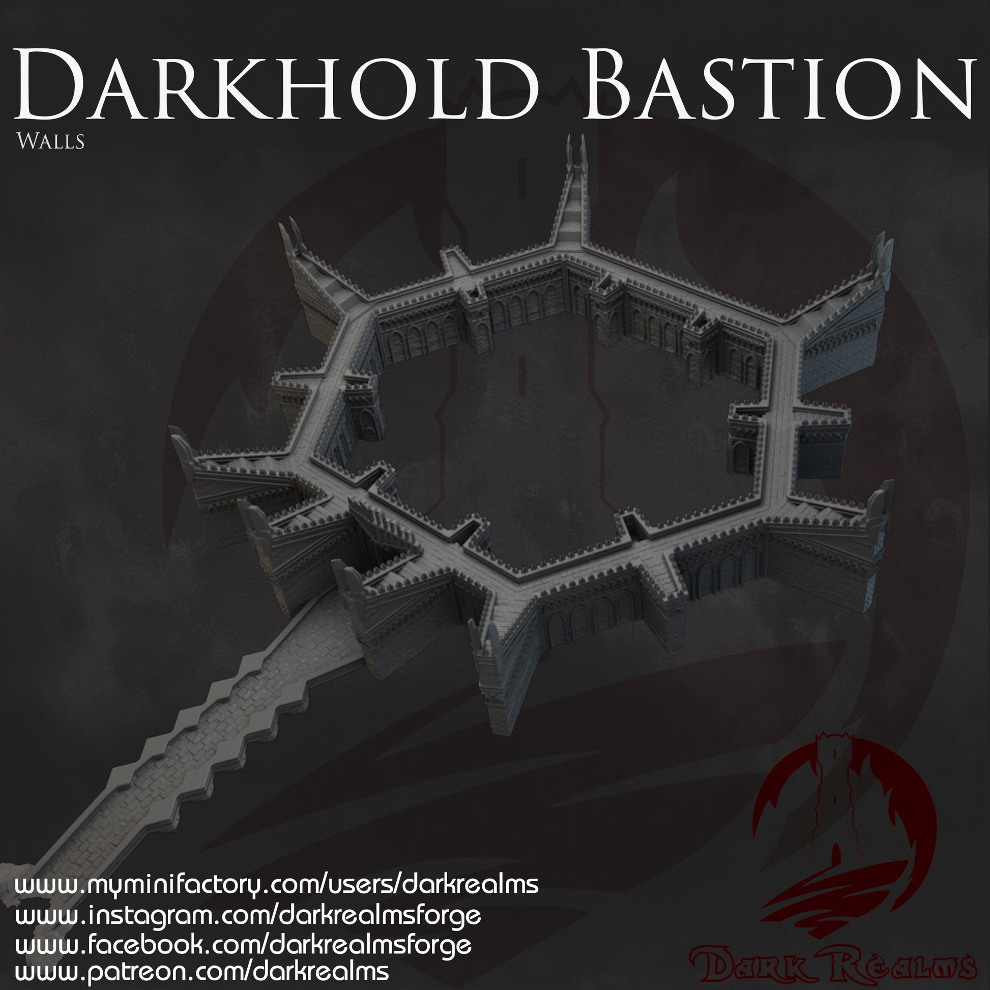 Darkhold Bastion Walls: Gothic Fortress Perimeter 28MM Tabletop Terrain, Model Railroading, Gaming