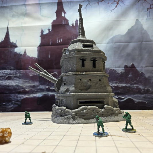 Old Trench Bunker: WWI Gothic Revival Modular Tower Stronghold Tabletop Terrain, Model Railroading