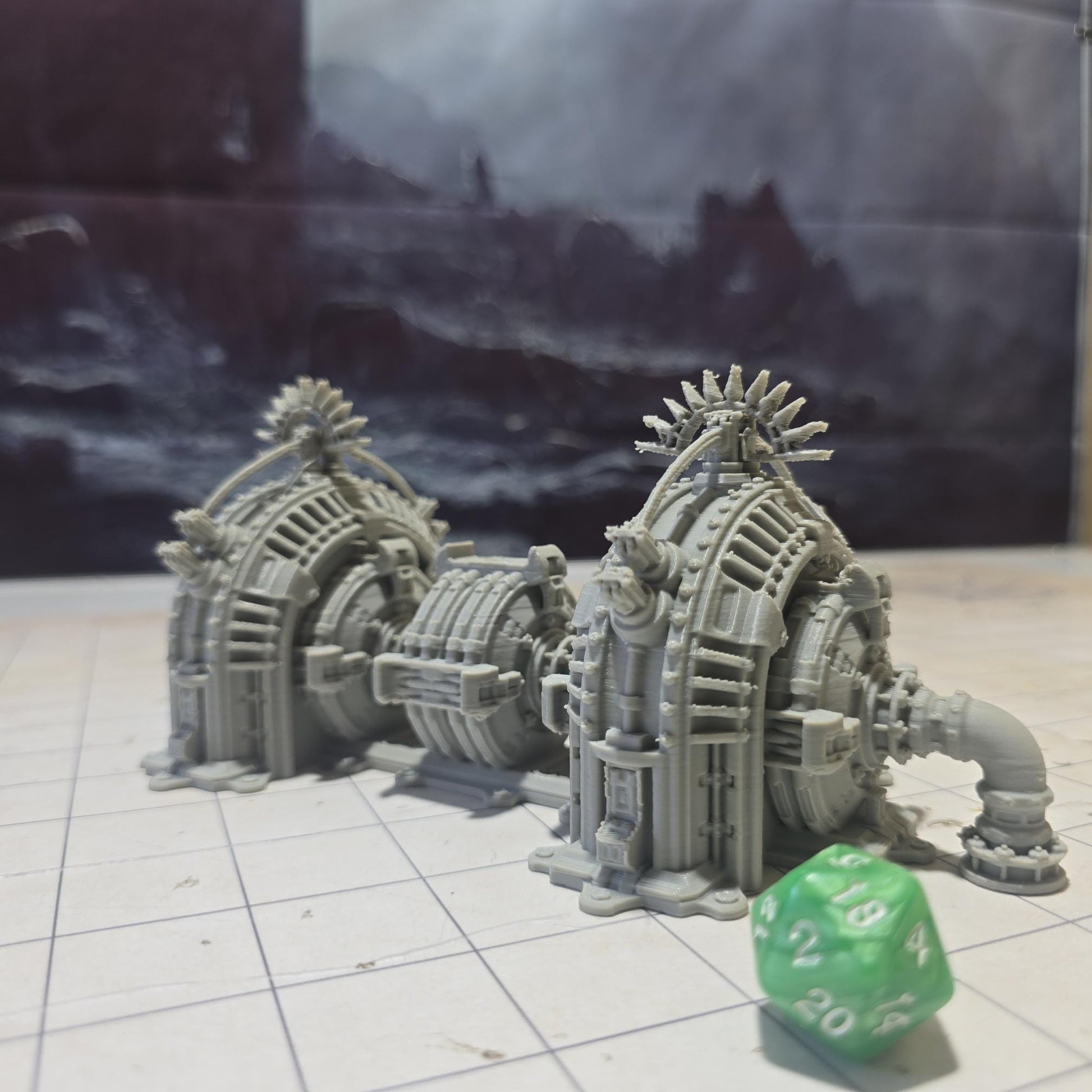 Massive power turbines pulse with purpose in a broken industrial hellscape. This grimdark generator stands at the center of war, mystery, or annihilation — what powers it… and what happens when it fails?