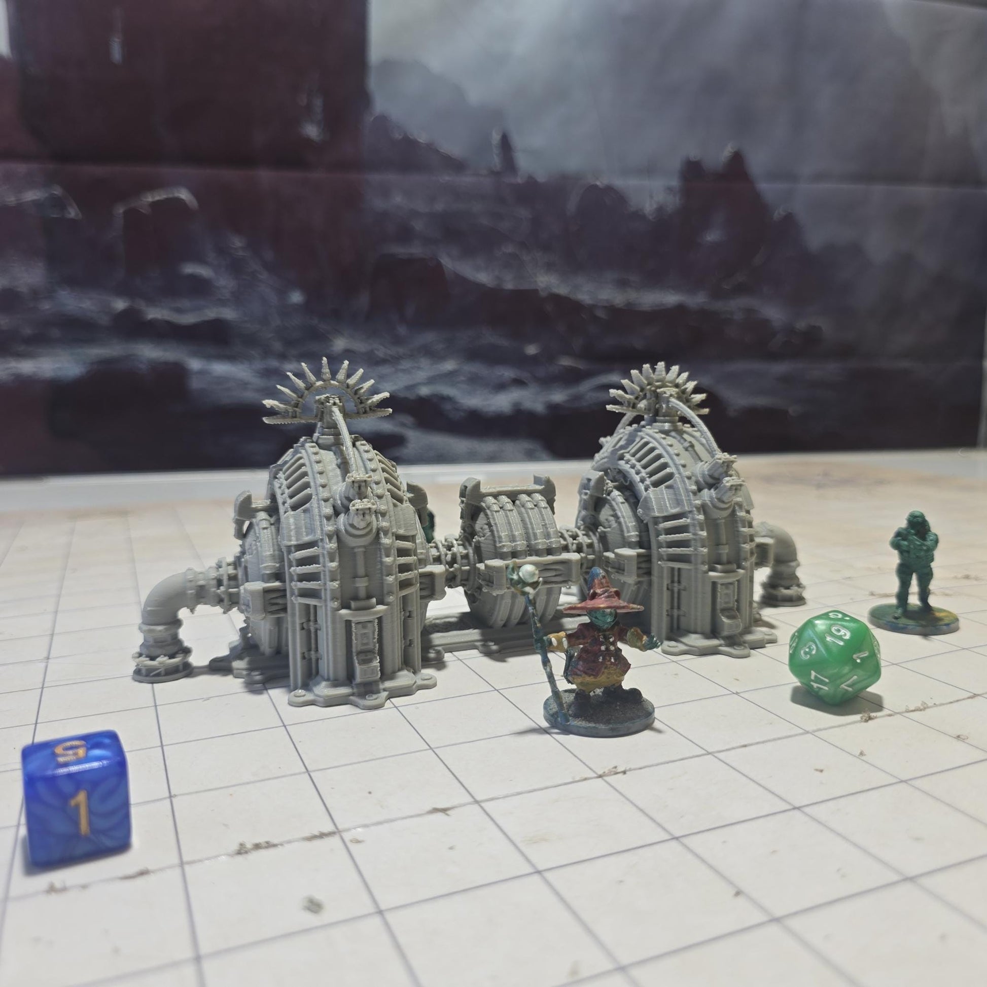 Massive power turbines pulse with purpose in a broken industrial hellscape. This grimdark generator stands at the center of war, mystery, or annihilation — what powers it… and what happens when it fails?