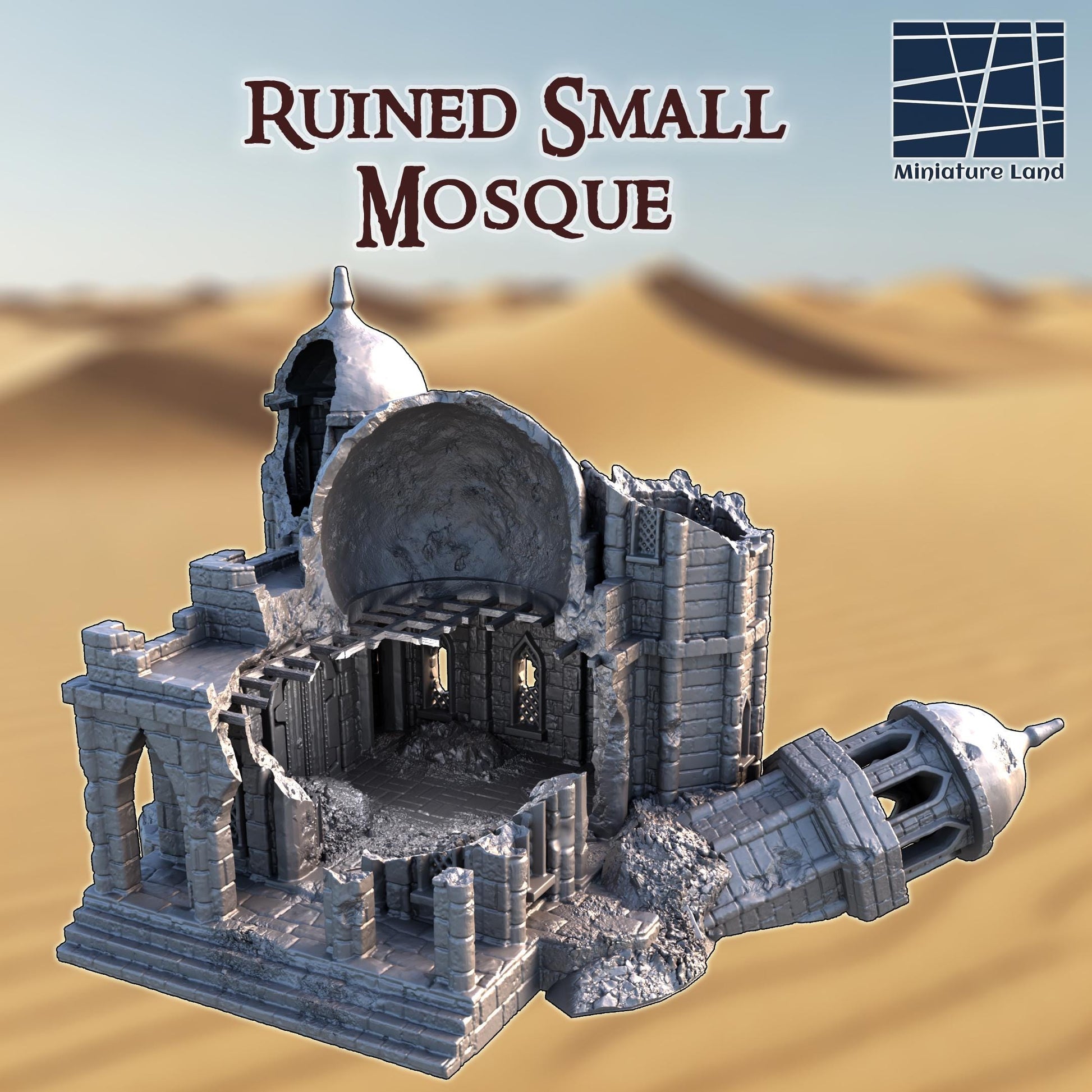 Ruined Small Mosque: Middle Eastern Religious Ruin, Tabletop Terrain, Model Railroading, Gaming