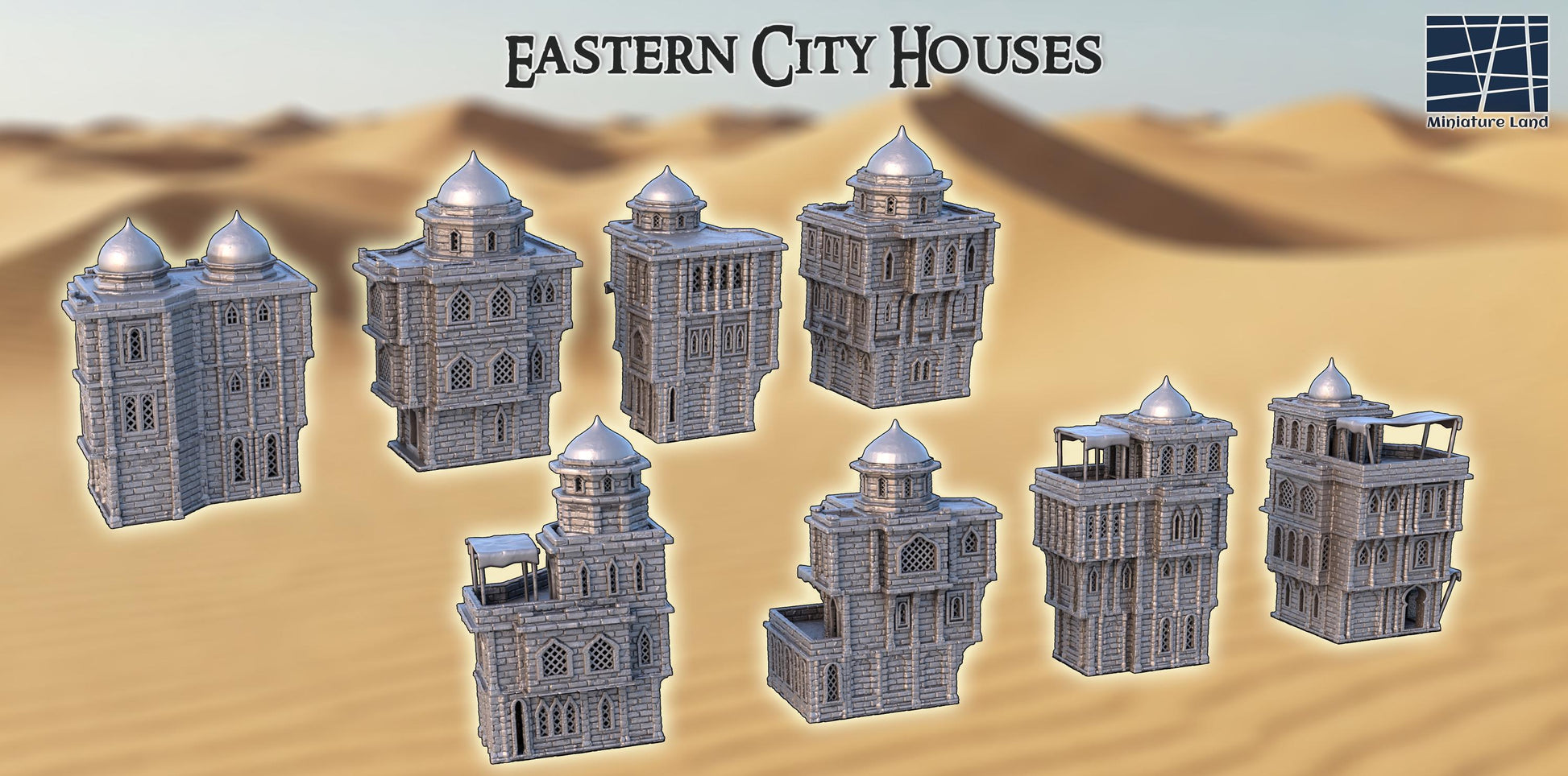 Eastern City Houses: Middle Eastern Buildings 28MM Tabletop Terrain, Model Railroading, Gaming