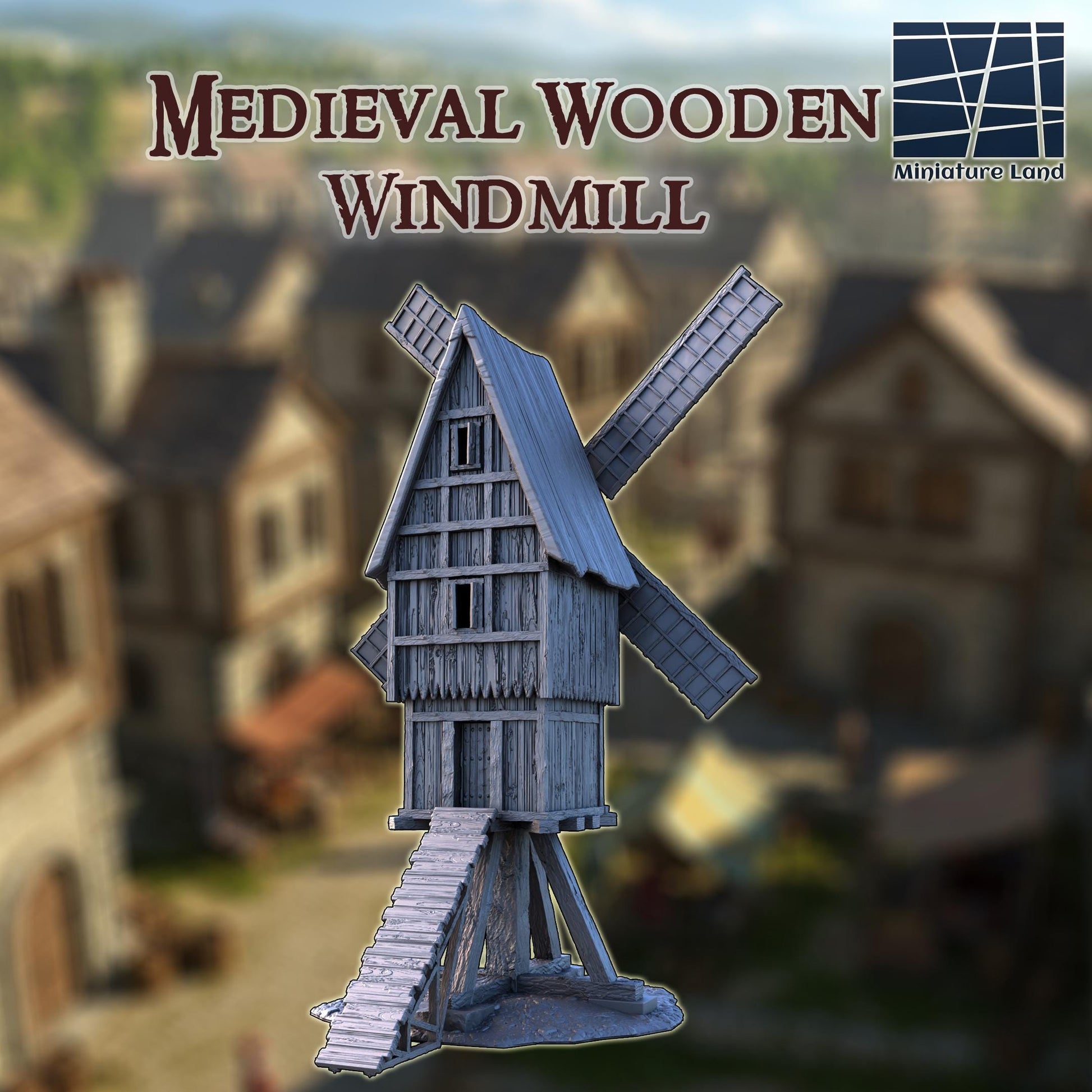 Medieval Wooden Windmill: Functional Gristmill Terrain 28MM Tabletop Terrain, Model Railroading, Gaming
