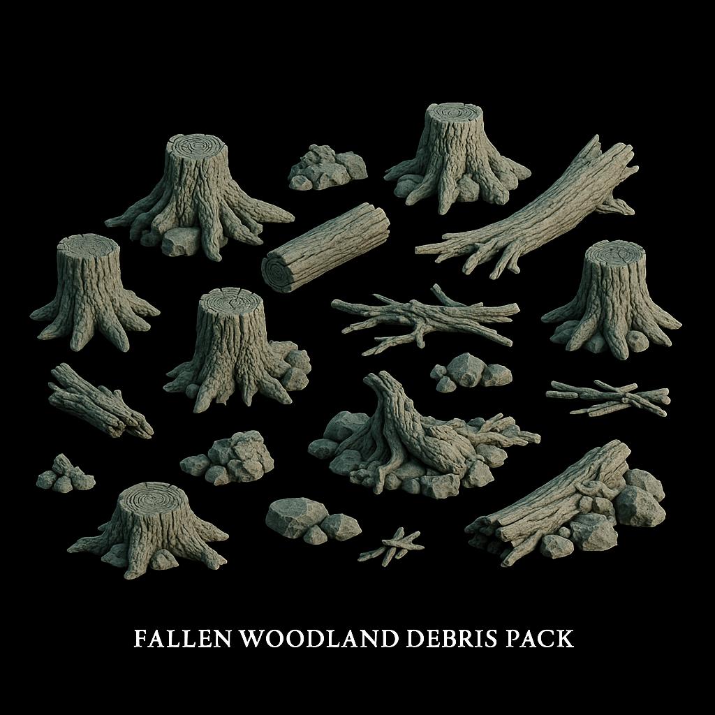 Fallen Woodland Debris Pack: Forest Scatter Terrain 28MM Tabletop Terrain, Model Railroading, Gaming
