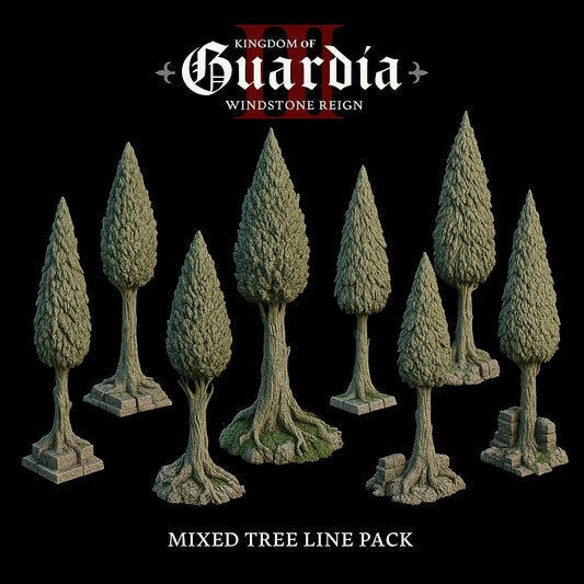 Mixed Tree Line Pack: Fantasy Conifer Trees 28MM Tabletop Terrain, Model Railroading, Gaming
