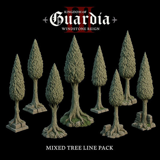 Mixed Tree Line Pack: Fantasy Conifer Trees 28MM Tabletop Terrain, Model Railroading, Gaming