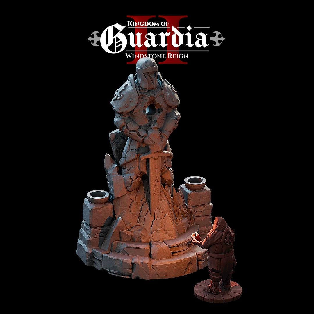 Oathguard Monument: Knight Statue with Stone Circle Base 28MM Tabletop Terrain, Model Railroading, Gaming