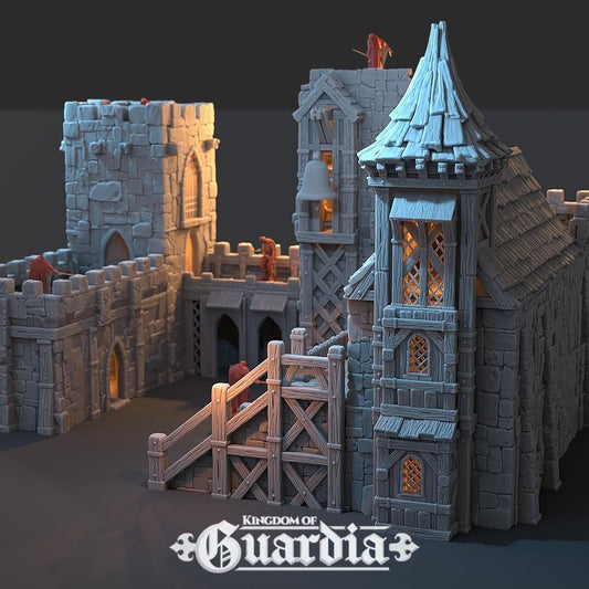Guardia Inner Bailey: Fortress Garrison Complex 28MM Tabletop Terrain, Model Railroading, Gaming