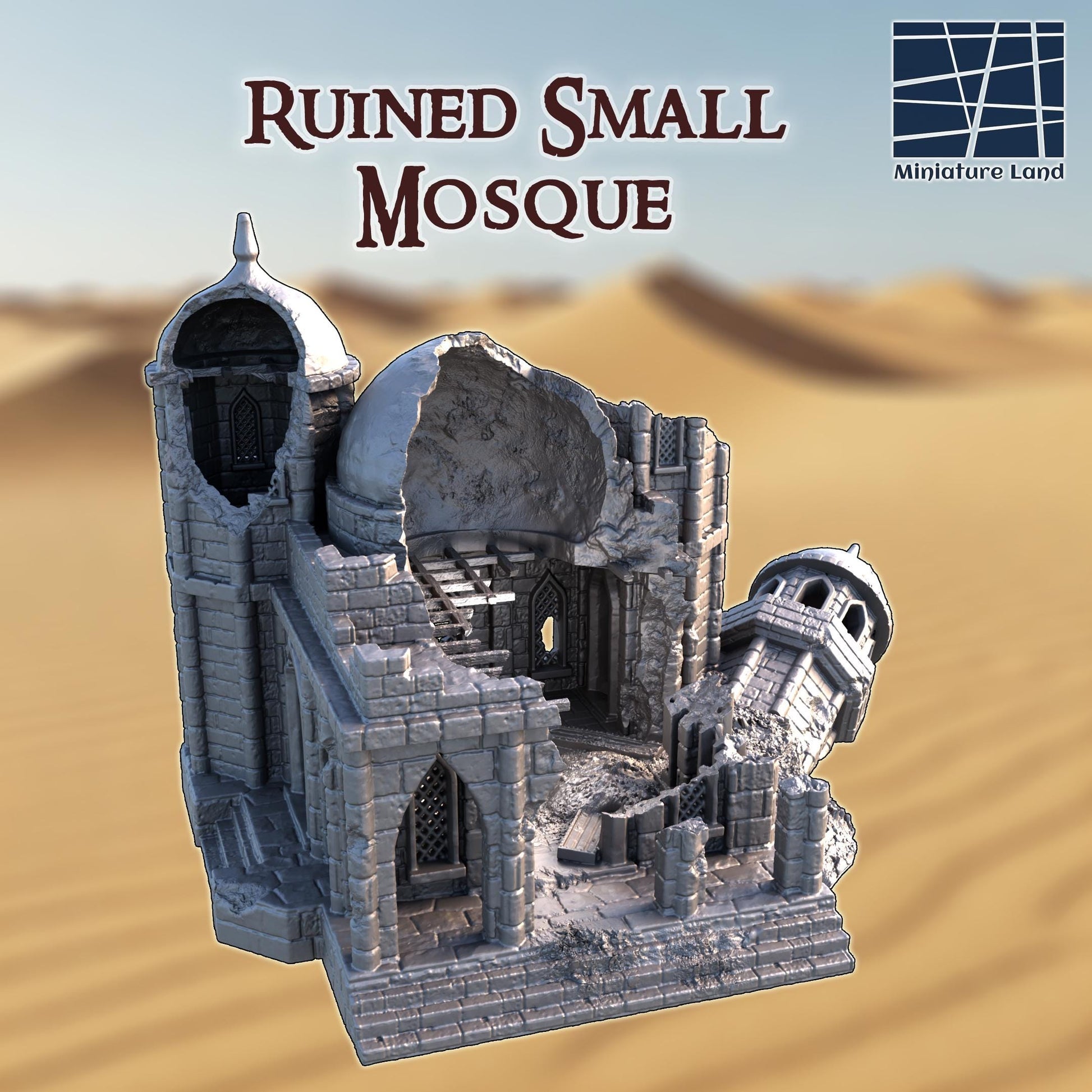 Ruined Small Mosque: Middle Eastern Religious Ruin, Tabletop Terrain, Model Railroading, Gaming