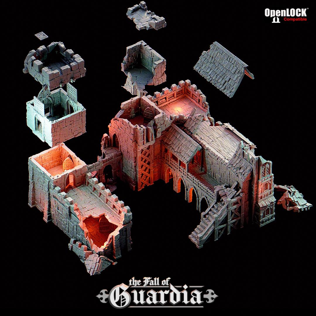 The Fall of Guardia: Ruined Barracks & Bell Tower 28MM Tabletop Terrain, Model Railroading, Gaming