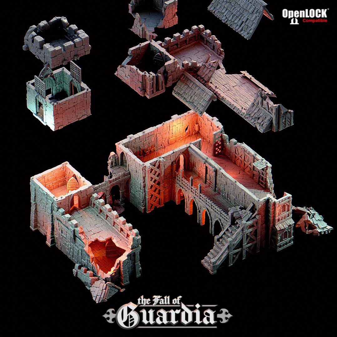 The Fall of Guardia: Ruined Barracks & Bell Tower 28MM Tabletop Terrain, Model Railroading, Gaming