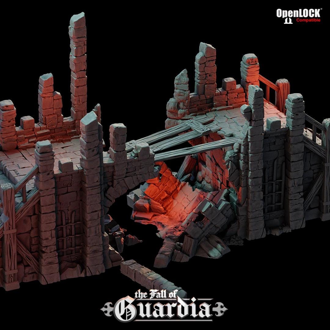 Ruined Castle Bridge: Medieval Bridge Ruin 28MM Tabletop Terrain, Model Railroading, Gaming
